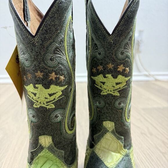 El General Boots Men 7.5 Green Exotic Leather Diamond Patchwork - Picture 4 of 12